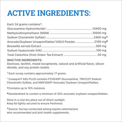 Show full view: Nutramax Cosequin ASU Plus Hyaluronic Acid & Green Tea Extract Joint Health Powder Horse Supplement, 2.3-lb tub, bundle of 2 slide 5 of 10