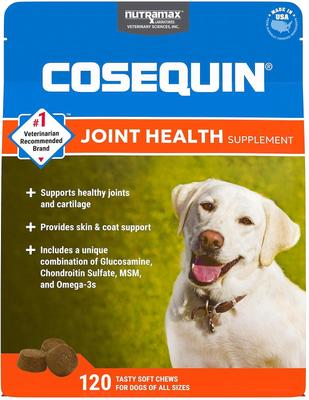 Show full view: Nutramax Cosequin (DS) Plus MSM Soft Chews Joint Health Dog Supplement, 120 count & Nutramax Cosequin Maximum Strength with MSM Plus Omega-3's Mini Soft Chews Joint Health Small Dog Supplement, 45 count slide 2 of 9