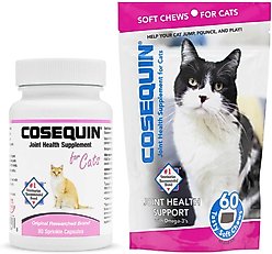 Nutramax Cosequin Hip & Joint Capsules Joint Supplement for Cats, 80 count & Nutramax Cosequin Hip & Joint Soft Chews Joint Supplement for Cats, 60 count