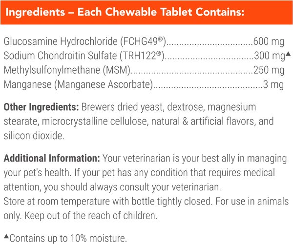 Show full view: Nutramax Cosequin Joint Health Supplement with Glucosamine, Chondroitin & MSM Chewable Tablets for Dogs, 250 count slide 7 of 10