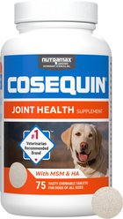 Nutramax Cosequin Joint Health Supplement with Glucosamine, Chondroitin, MSM & HA Chewable Tablet for Dogs, 75 count