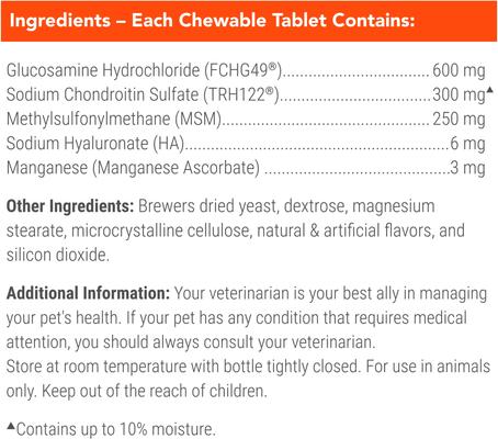 Show full view: Nutramax Cosequin Joint Health Supplement with Glucosamine, Chondroitin, MSM & HA Chewable Tablet for Dogs, 75 count slide 7 of 10