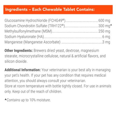 Show full view: Nutramax Cosequin Joint Health Supplement with Glucosamine, Chondroitin, MSM & HA Chewable Tablet for Dogs, 75 count slide 8 of 12