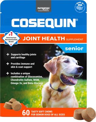 Show full view: Nutramax Cosequin Joint Health Supplement with Glucosamine, Chondroitin, MSM, Omega-3s & Beta-Glucan Soft Chews for Senior Dogs, 60 count slide 1 of 11