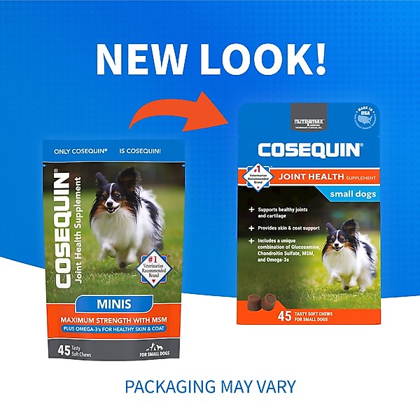 Show full view: Nutramax Cosequin Joint Health Supplement with Glucosamine, Chondroitin, MSM & Omega-3's Soft Chews for Dogs, 45 count slide 2 of 13