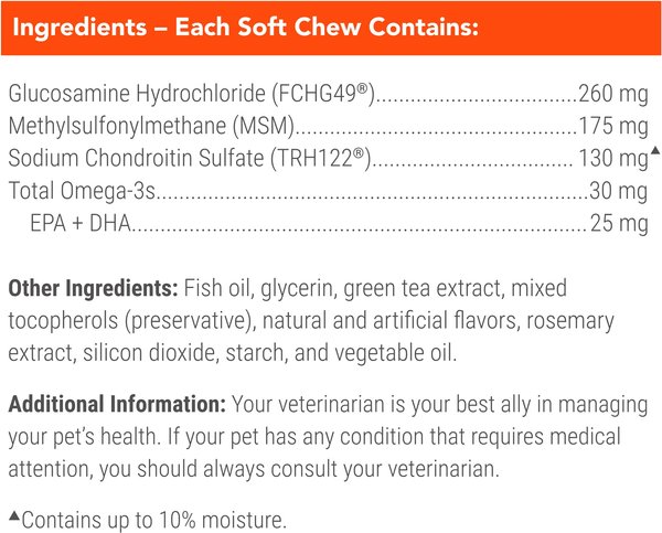Show full view: Nutramax Cosequin Joint Health Supplement with Glucosamine, Chondroitin, MSM & Omega-3's Soft Chews for Dogs, 45 count slide 8 of 13