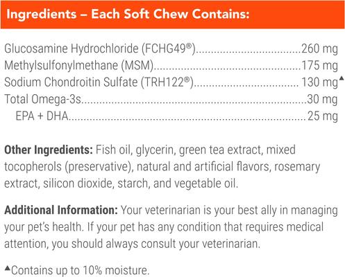 Show full view: Nutramax Cosequin Joint Health Supplement with Glucosamine, Chondroitin, MSM & Omega-3's Soft Chews for Dogs, 45 count slide 8 of 11