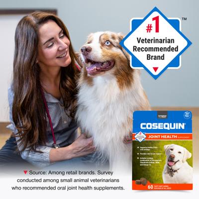 Show full view: Nutramax Cosequin Joint Health Supplement with Glucosamine, Chondroitin, MSM & Omega-3's Soft Chews for Dogs, 60 count slide 4 of 12