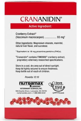 Show full view: Nutramax Crananidin Cranberry Extract Chewable Tablets Urinary Supplement for Dogs, 75 count slide 10 of 12