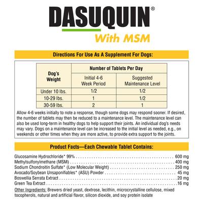 Show full view: Nutramax Dasuquin Hip & Joint with MSM Chewable Tablets Joint Supplement for Small & Medium Dogs, 150 count, bundle of 2 slide 8 of 11