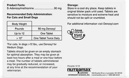 Show full view: Nutramax Laboratories Denosyl Liver Health Supplement Stabilized Tablets for Small Dogs & Cats, 30 count slide 10 of 13