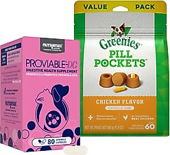 Nutramax Proviable-DC Capsules Supplement + Greenies Pill Pockets Canine Chicken Flavor Dog Treats