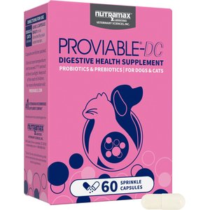 Nutramax Proviable Probiotics & Prebiotics Digestive Health Supplement for Dogs & Cats, 60 count