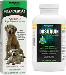 Nutramax Welactin Canine Omega-3 Liquid + Dasuquin with MSM Joint Health Chewable Tablets Large Dog Supplement