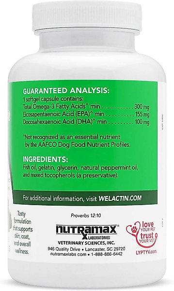 Show full view: Nutramax Welactin Canine Omega-3 Softgel Capsules + Dasuquin with MSM Joint Health Chewable Tablets Large Dog Supplement slide 4 of 10
