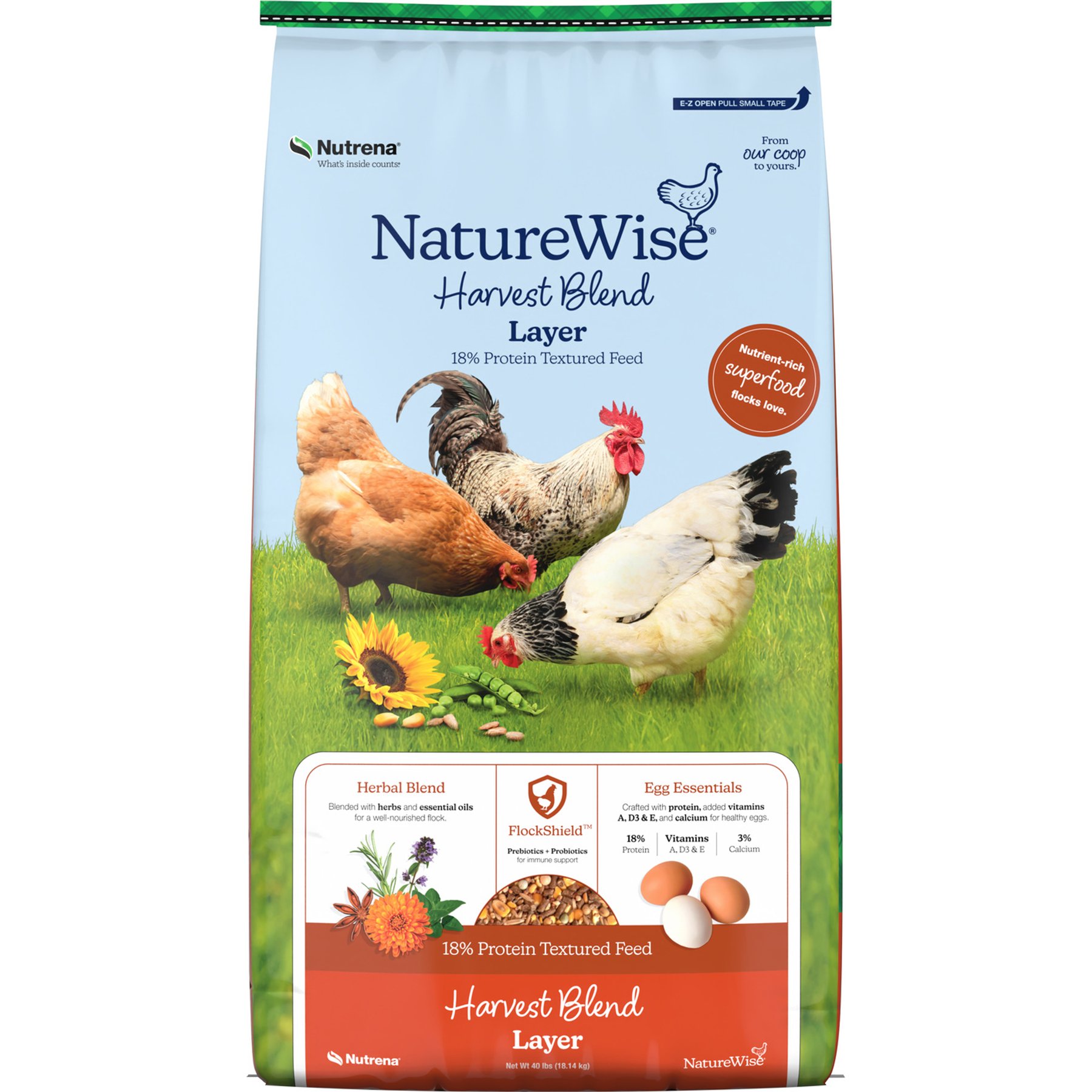 Nutrena NatureWise Harvest Blend 18% Protein Layer Chicken Feed, 40-lb bag