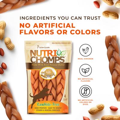 Show full view: Nutri Chomps 6" Peanut Butter Flavor Braid Dog Treats, 4 count slide 7 of 10