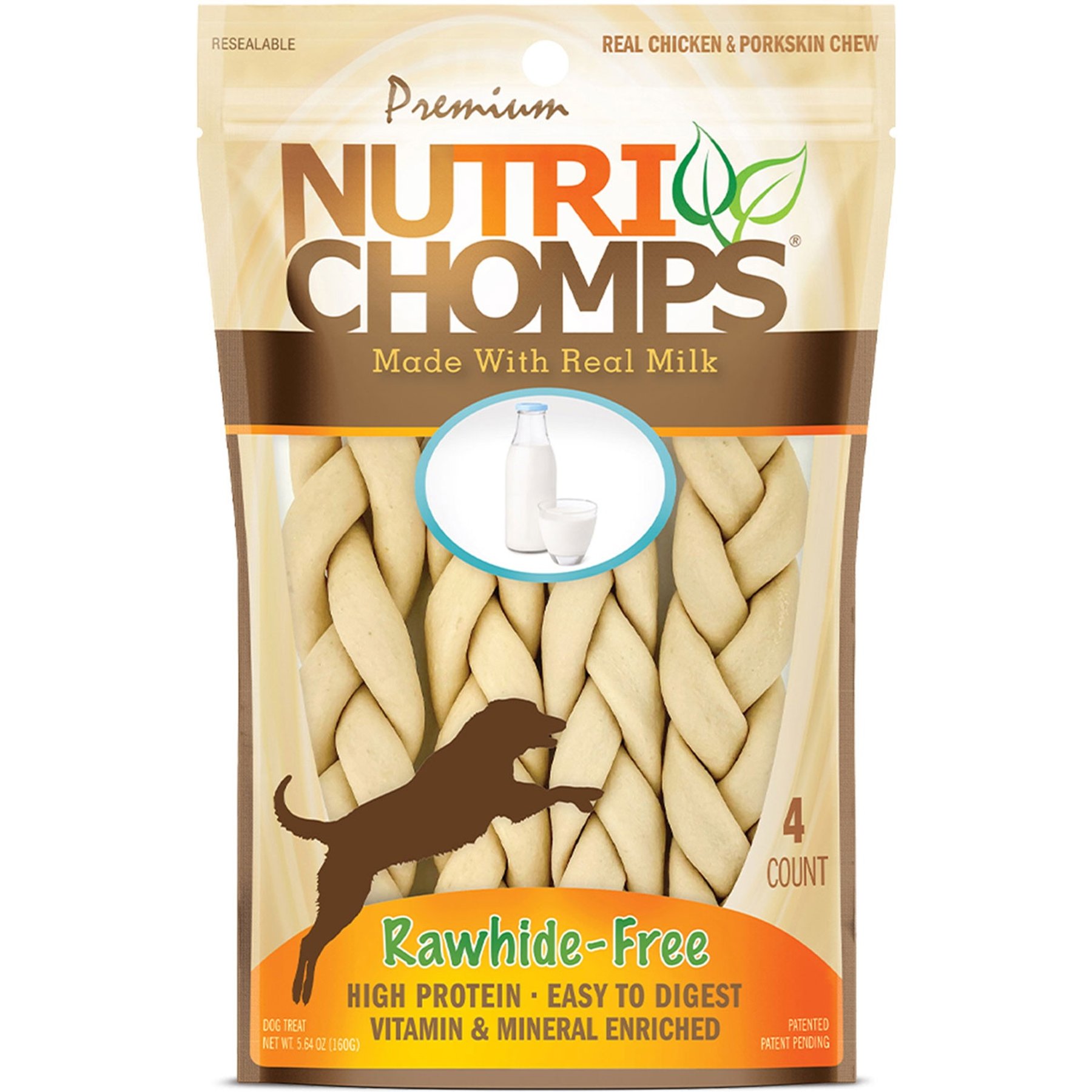 Nutri Chomps 6-inch Milk Flavor Braid Hard Dog Chews, 4 count