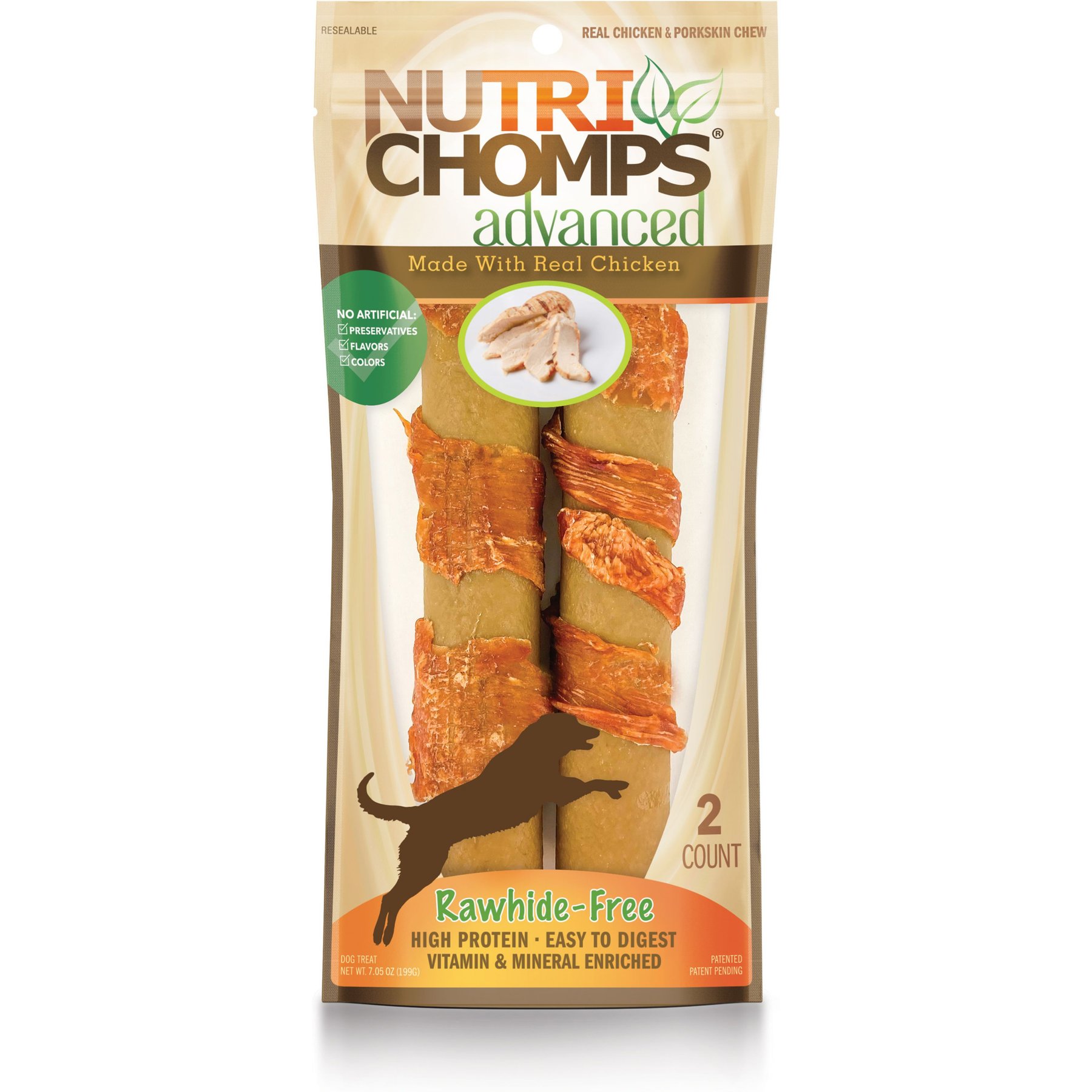 Nutri Chomps Advanced 8-inch Chicken Twists Hard Dog Chews, 2 count