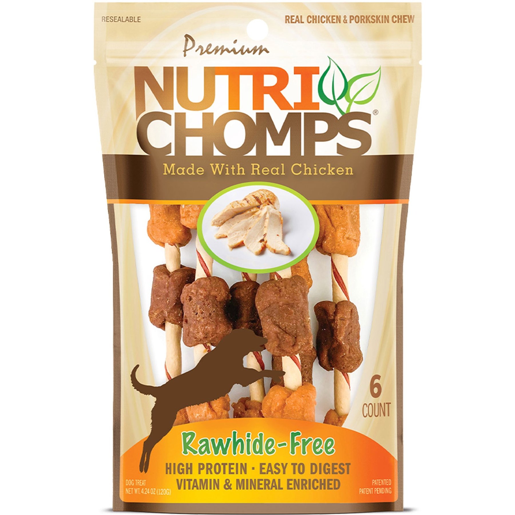 Nutri Chomps Chicken Kabobs Hard Dog Chews, 6 count