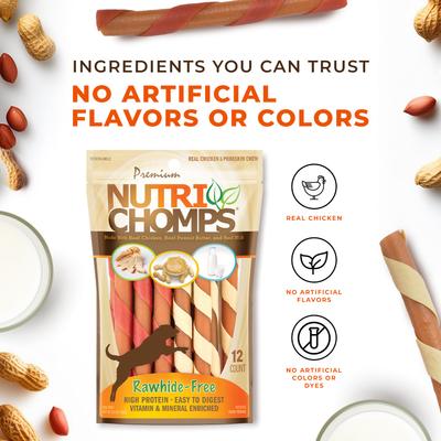 Show full view: Nutri Chomps Mini Twists Chicken, Peanut Butter & Milk Flavor Variety Pack Dog Treats, 12 count slide 7 of 11
