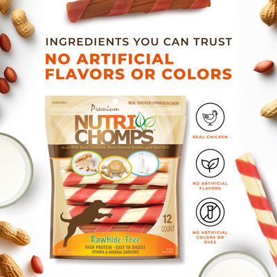 Show full view: Nutri Chomps Twists Chicken, Peanut Butter & Milk Flavor Variety Pack Dog Treats, 12 count slide 8 of 11