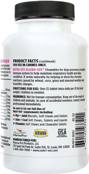 Show full view: Nutri-Vet Allerg-Eze Chewable Tablets Respiratory Supplement for Dogs, 60 count slide 8 of 10