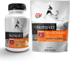 Nutri-Vet Fish Oil Dog Softgels, 100 count + Nutri-Vet Shed Defense Dog Soft Chews, 5.3-oz bag
