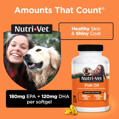 Show full view: Nutri-Vet Fish Oil Softgels Skin & Coat Supplement for Dogs, 100 count slide 4 of 11