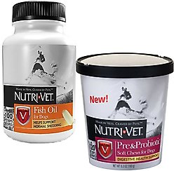 Nutri-Vet Fish Oil Softgels Skin & Coat Supplement + Pre & Probiotics Soft Chews Digestive Supplement for Dogs