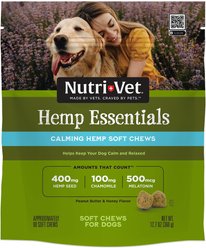 Nutri-Vet Hemp Peanut Butter & Honey Flavor Calming Soft Chew Supplement for Adult Dogs, 12.7-oz