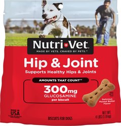 Nutri-Vet Hip & Joint Extra Strength Biscuits for Large Dogs Peanut Butter Flavor Treats, 4-lb bag