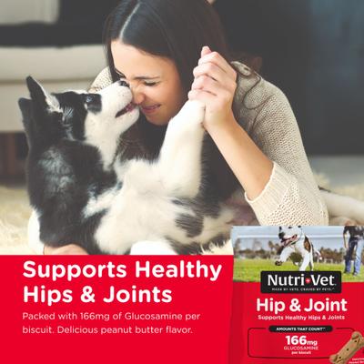 Show full view: Nutri-Vet Hip & Joint Regular Strength Biscuits for Small & Medium Dogs Peanut Butter Flavor Treats, 19.5-oz bag slide 4 of 11