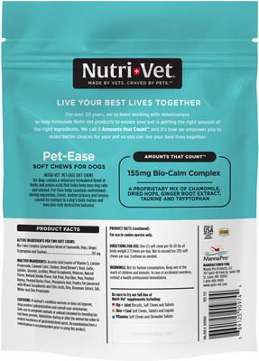 Show full view: Nutri-Vet Pet-Ease Soft Chews Calming Supplement for Dogs, 6-oz bag slide 9 of 11