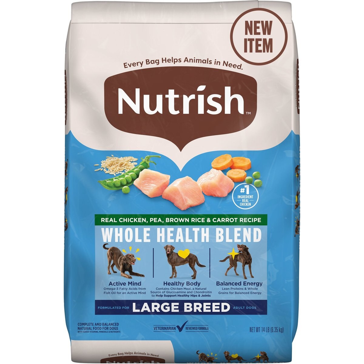 Rachael Ray Nutrish Whole Health Blend Large Breed Real Chicken, Pea, Brown Rice & Carrot Recipe Dry Dog Food, 14-lb bag