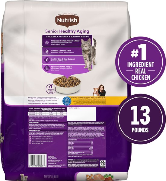 Nutrish Senior Healthy Aging Chicken, Chickpea & Salmon Recipe Dry Cat Food, 13-lb bag