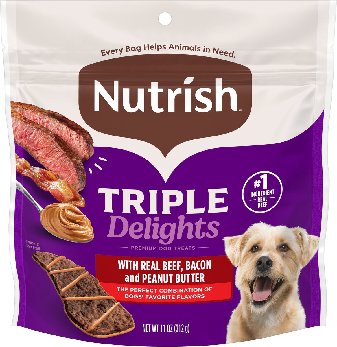 Nutrish Triple Delights Premium Real Beef, Bacon, & Peanut Butter Dog Treats