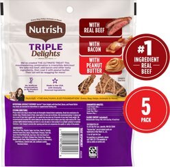 Nutrish Triple Delights with Real Beef, Bacon, & Peanut Butter Jerky Dog Treats, 4.5-oz pouch, Pack of 5 slide 2 of 8