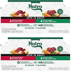 Nutro Grain-Free Simmered Beef Stew & Savory Lamb Stew Cuts in Gravy Variety Pack Adult Dog Food Trays, 3.5-oz, pack of 12, bundle of 2
