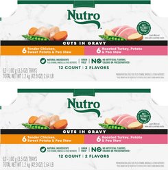 Nutro Grain-Free Tender Chicken Stew & Roasted Turkey Stew Cuts in Gravy Variety Pack Dog Food Trays, 3.5-oz tray, bundle of 24 