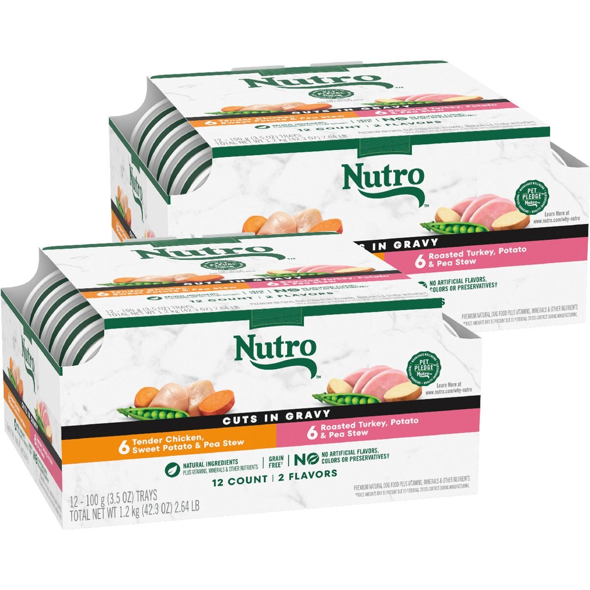 Nutro Grain-Free Tender Chicken Stew & Roasted Turkey Stew Cuts in Gravy Variety Pack Wet Dog Food Trays, 3.5-oz can, case of 12