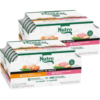 Nutro Nutro Grain-Free Tender Chicken Stew & Roasted Turkey Stew Cuts in Gravy Variety Pack Wet Dog Food Trays, 3.5-oz can, case of 12