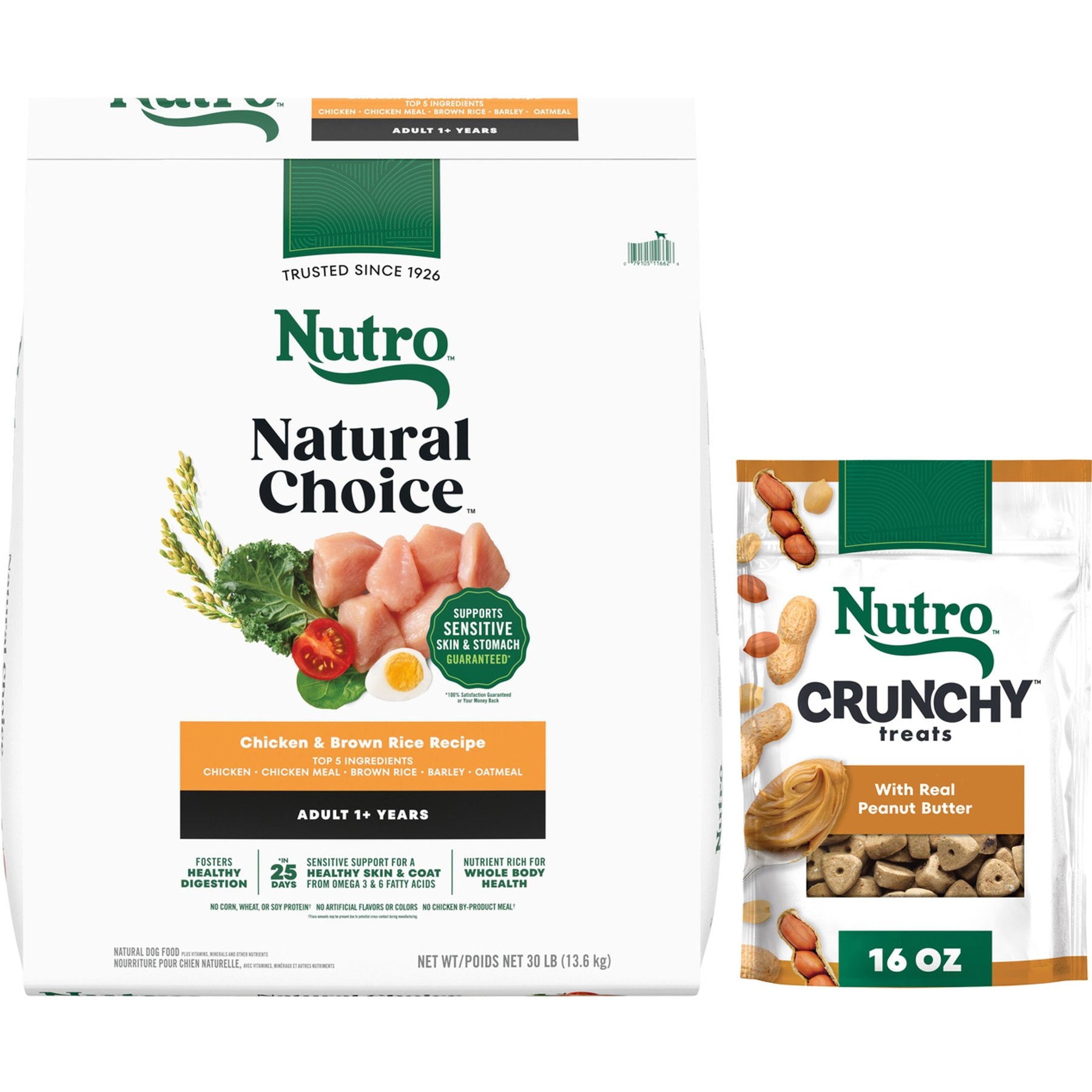 Nutro Natural Choice Adult Chicken & Brown Rice Recipe Dry Food + Crunchy with Real Peanut Butter Dog Treats