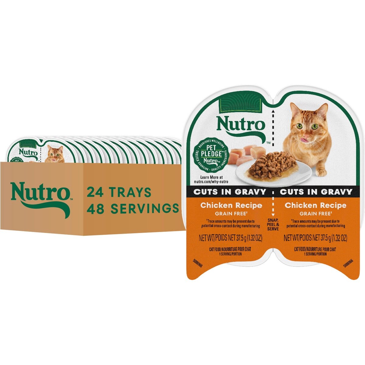 Nutro Perfect Portions Grain-Free Cuts in Gravy Chicken Recipe Adult Wet Cat Food Trays, 2.65-oz, case of 24 twin-packs