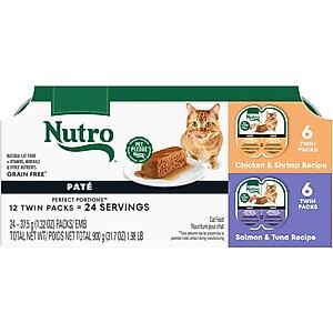 Nutro Perfect Portions Grain Free Salmon & Tuna and Chicken & Shrimp Pate Wet Cat Food Tray Variety Pack