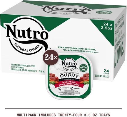 Show full view: Nutro Puppy Tender Beef, Pea & Carrot Recipe Bites In Gravy Grain-Free Wet Dog Food, 3.5-oz, case of 24 slide 4 of 11