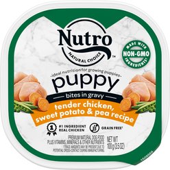 Nutro Puppy Tender Grain-Free Chicken, Sweet Potato & Pea Recipe Bites in Gravy Wet Dog Food Trays, 3.5-oz, case of 24