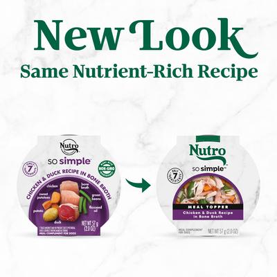 Show full view: Nutro So Simple Meal Complement Chicken & Duck Recipe in Bone Broth Grain-Free Adult Wet Dog Food Topper, 2-oz tray, case of 10 slide 3 of 11