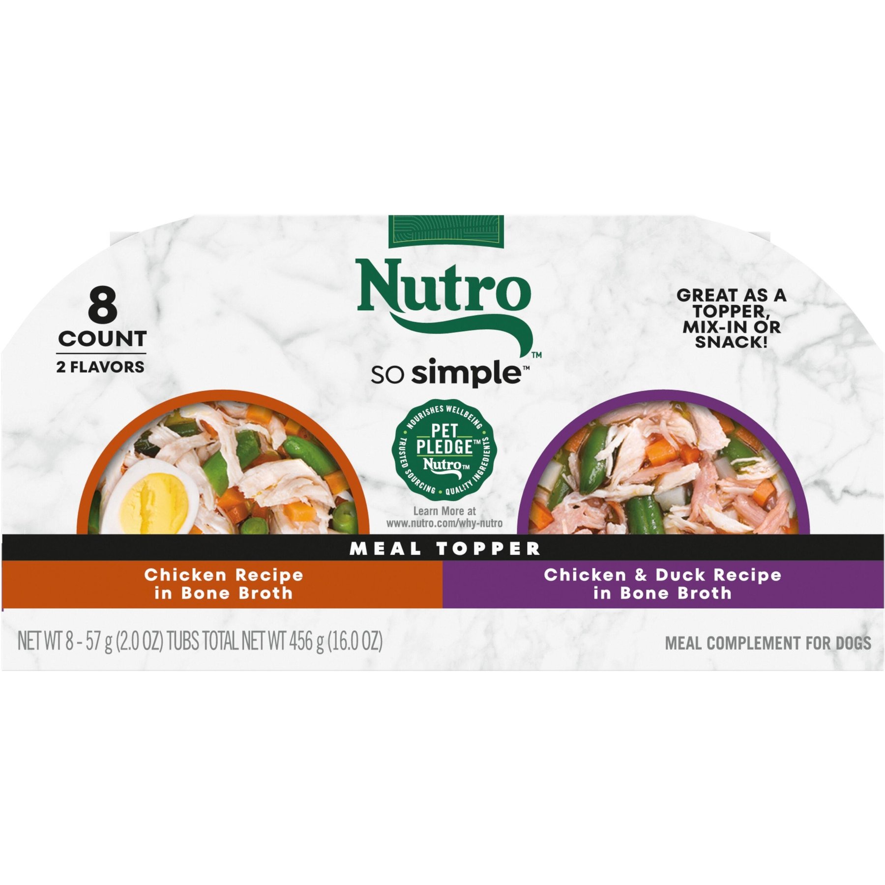 Nutro So Simple Meal Complement Chicken & Duck Recipe in Bone Broth Variety Pack Grain-Free Adult Wet Dog Food Topper, 2-oz tray, case of 16