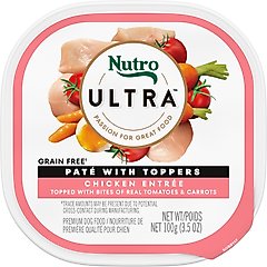 Nutro Ultra Grain-Free Chicken Entree Pate with Tomatoes & Carrots Adult Wet Dog Food Trays, 3.5-oz, case of 24